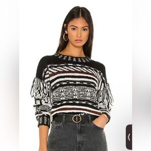 Revolve Line and Dot Textured Fringe Sweater Size: L
